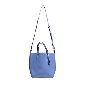 Coach Central Shopper Tote Bag Blue Leather Bag Detachable Strap Charm 78217